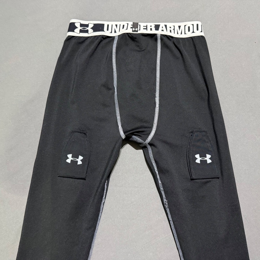 Under Armour HeatGear Leggings Kids Large Black Compression Hockey sock tabs - Picture 6 of 7
